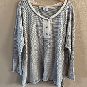 LL Women's Striped Buttoned Long Sleeve Top